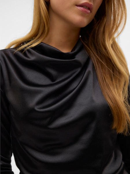 Vero Moda Metallic Look Cowl Neck Top in Black