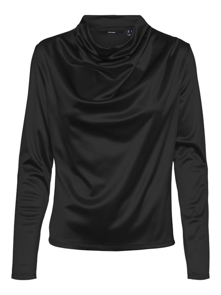 Vero Moda Metallic Look Cowl Neck Top in Black