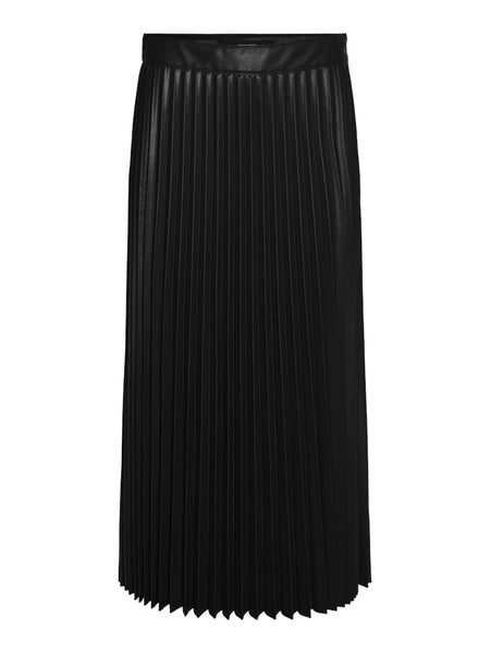 VERO MODA Coated Plisse Skirt in Black