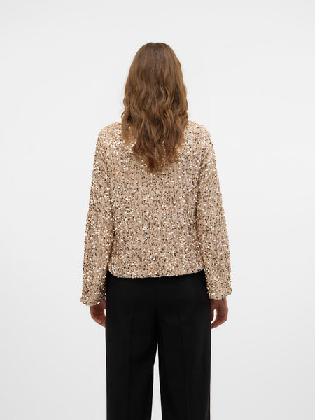 Vero Moda Sequin Boat Neck Top in Champagne