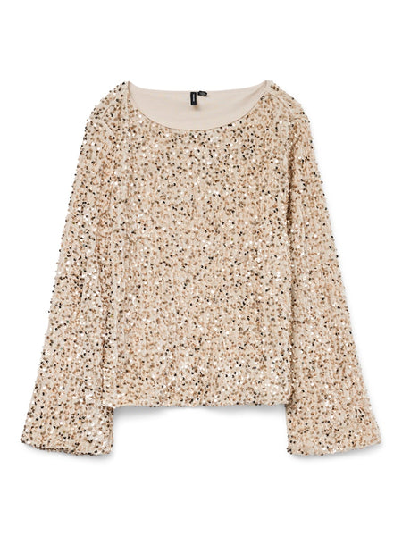 Vero Moda Sequin Boat Neck Top in Champagne