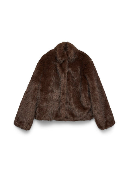VERO MODA Short Faux Fur Jacket in Brown