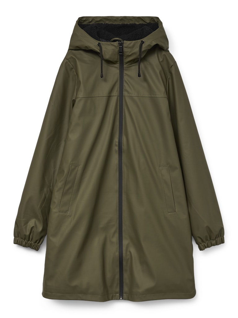 VERO MODA Coated Coat With Teddy Lining in Green