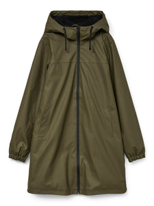 VERO MODA Coated Coat With Teddy Lining in Green