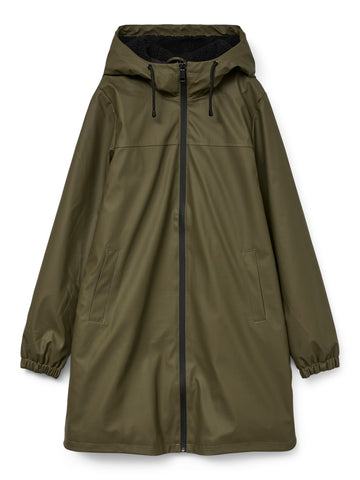 VERO MODA Coated Coat With Teddy Lining in Green