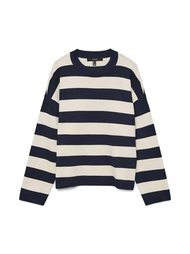 VERO MODA Striped Boxy O-Neck Jumper in Navy