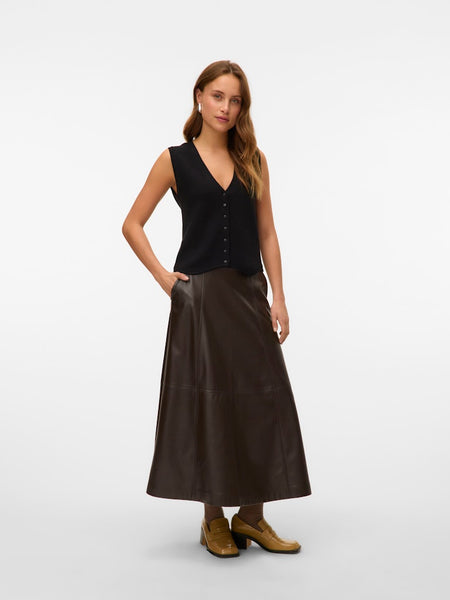 VERO MODA Coated Ankle Skirt in Brown