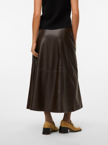 VERO MODA Coated Ankle Skirt in Brown