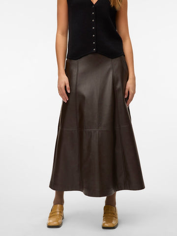 VERO MODA Coated Ankle Skirt in Brown
