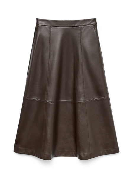 VERO MODA Coated Ankle Skirt in Brown