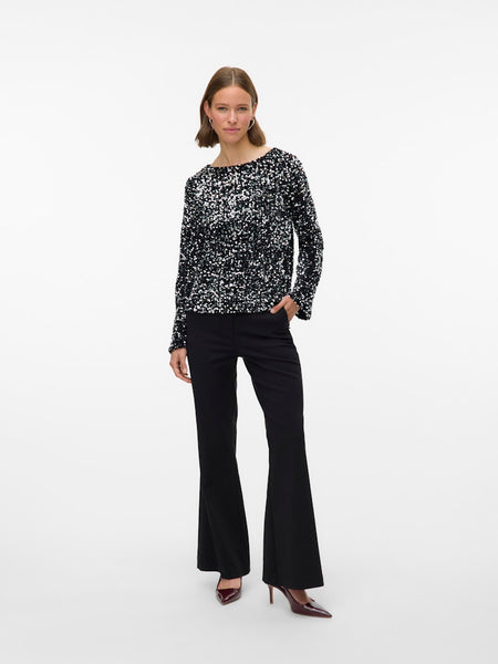VERO MODA Sequin Boat Neck Top in Black