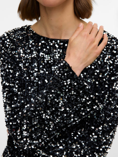 VERO MODA Sequin Boat Neck Top in Black