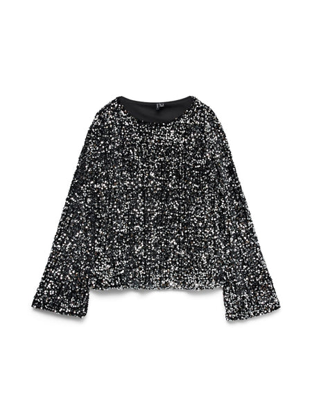 VERO MODA Sequin Boat Neck Top in Black