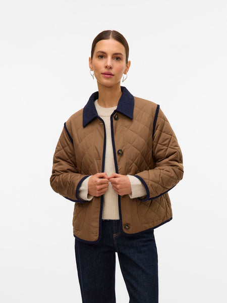 VERO MODA Short Quilted Collar Jacket in Brown