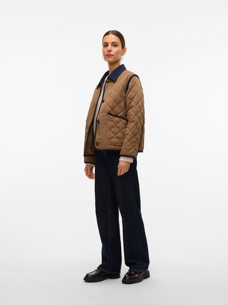 VERO MODA Short Quilted Collar Jacket in Brown