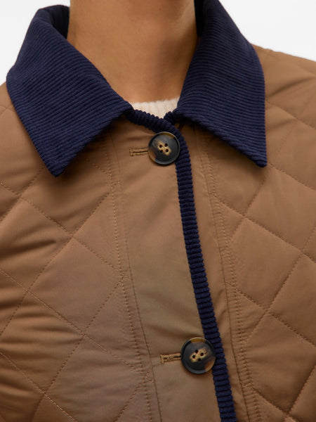 VERO MODA Short Quilted Collar Jacket in Brown