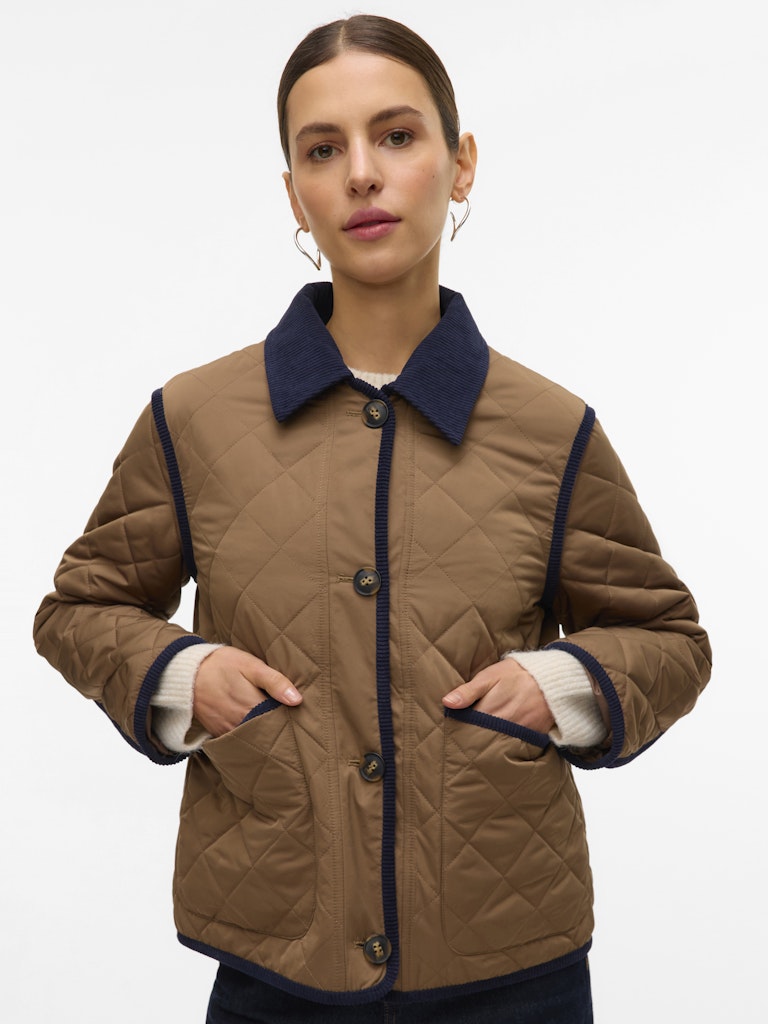 VERO MODA Short Quilted Collar Jacket in Brown