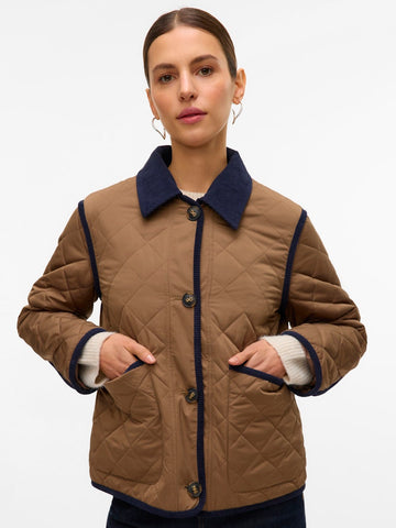 VERO MODA Short Quilted Collar Jacket in Brown