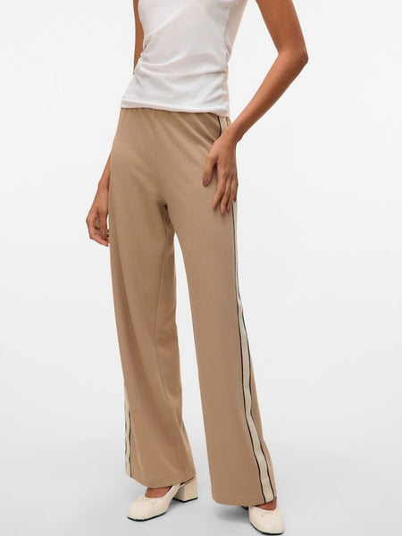 VERO MODA Wide Leg Panel Detail Trousers in Tan