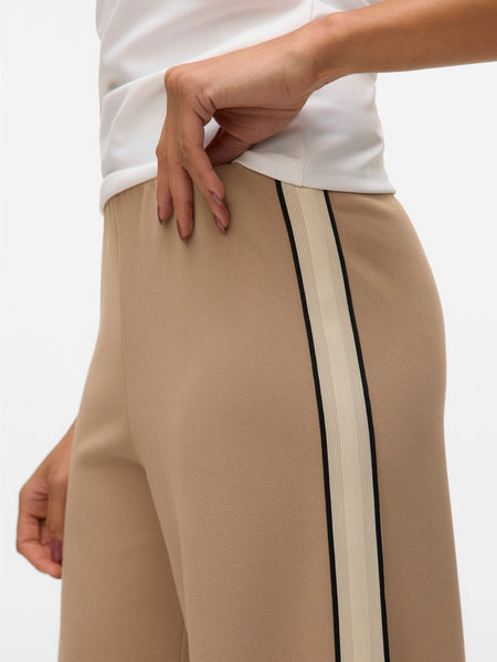 VERO MODA Wide Leg Panel Detail Trousers in Tan