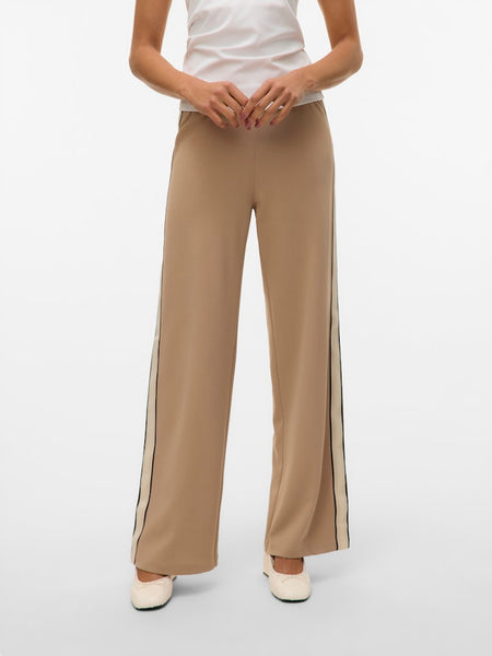 VERO MODA Wide Leg Panel Detail Trousers in Tan