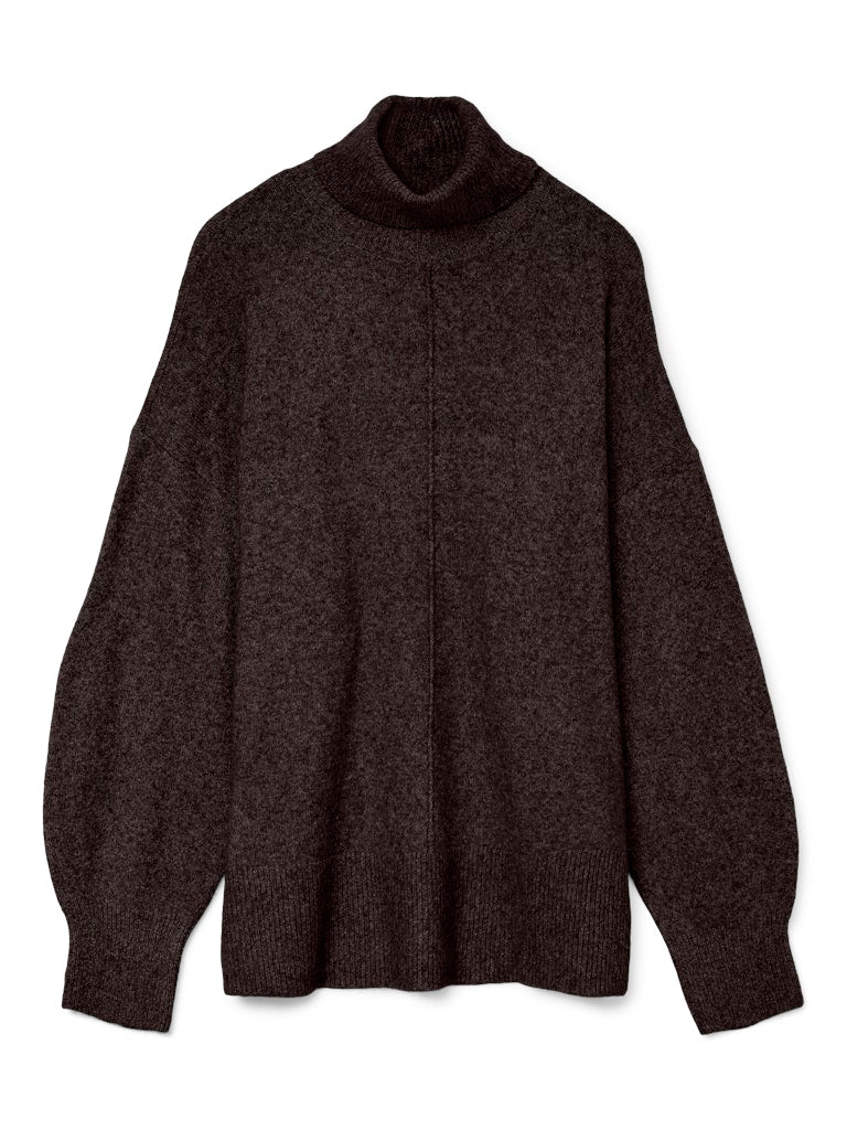 VERO MODA Knitted Roll Neck Jumper in Chocolate Brown