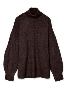 VERO MODA Knitted Roll Neck Jumper in Chocolate Brown