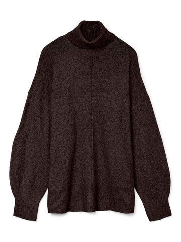 VERO MODA Knitted Roll Neck Jumper in Chocolate Brown
