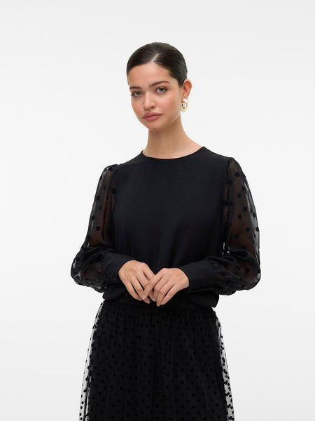 VERO MODA Polka-dot Sleeve Top in Black