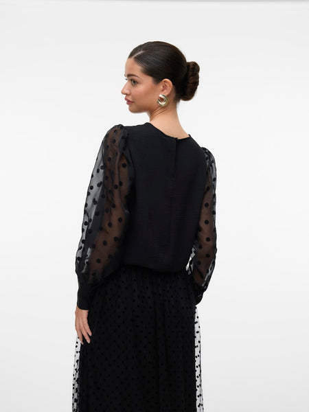 VERO MODA Polka-dot Sleeve Top in Black