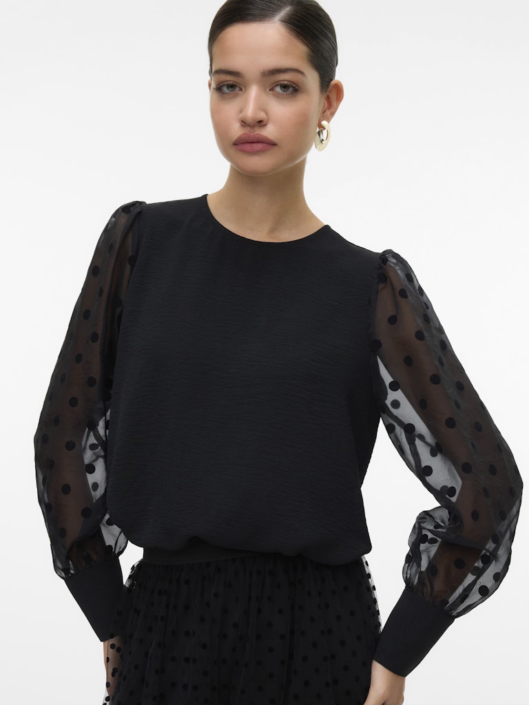 VERO MODA Polka-dot Sleeve Top in Black