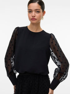 VERO MODA Polka-dot Sleeve Top in Black