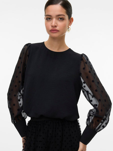 VERO MODA Polka-dot Sleeve Top in Black