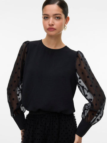 VERO MODA Polka-dot Sleeve Top in Black