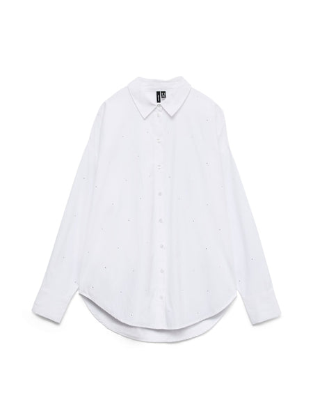 VERO MODA Oversized Rhinestone Detail Shirt in White