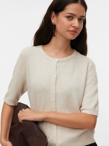 VERO MODA Short Sleeve Button Cardigan in Cream
