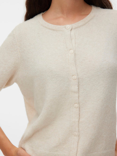VERO MODA Short Sleeve Button Cardigan in Cream