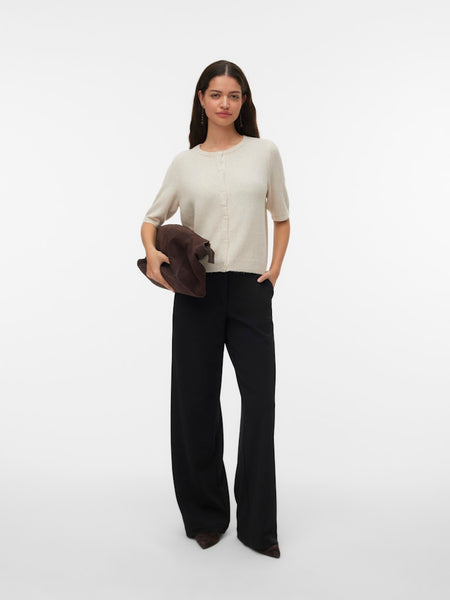 VERO MODA Short Sleeve Button Cardigan in Cream