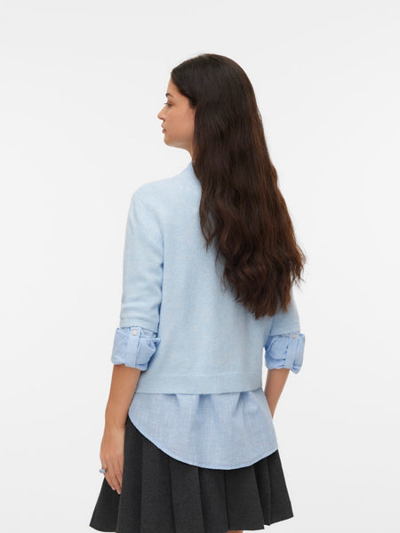 VERO MODA Short Sleeve Button Cardigan in Blue
