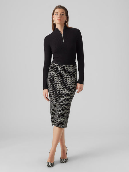 Vero Moda Ribbed Long Sleeve Zip Neck Top in Black