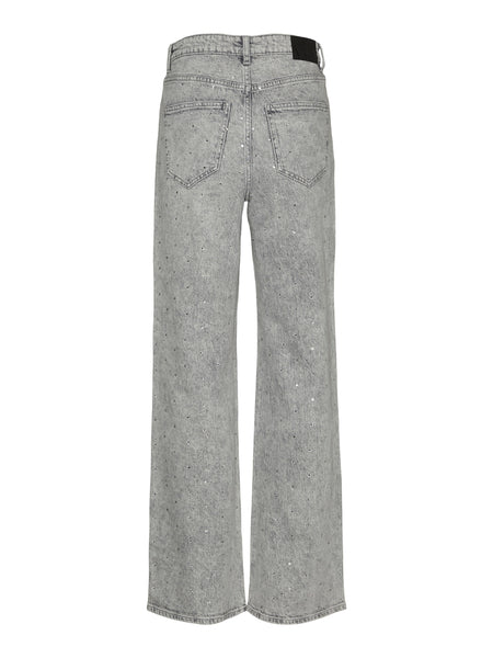 Vero Moda Wide Leg Rhinestone Detail Jeans in Grey