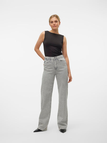 Vero Moda Wide Leg Rhinestone Detail Jeans in Grey