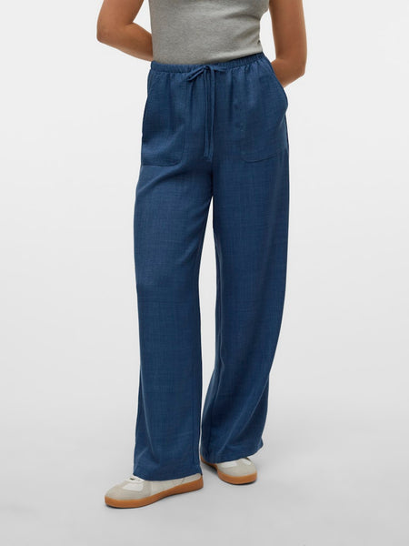 VERO MODA High Waist Loose Fit Trousers in Denim Blue
