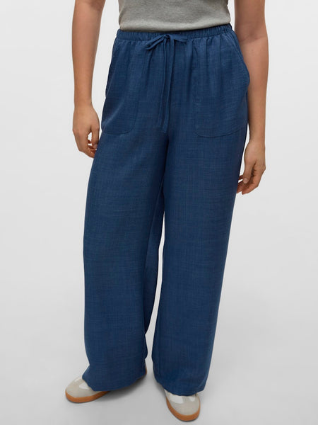 VERO MODA High Waist Loose Fit Trousers in Denim Blue