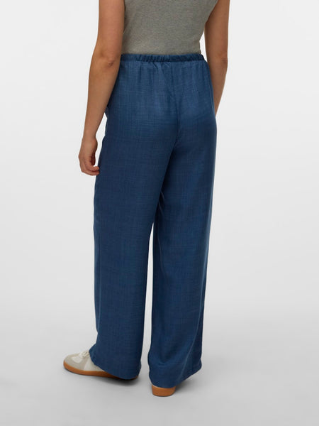 VERO MODA High Waist Loose Fit Trousers in Denim Blue