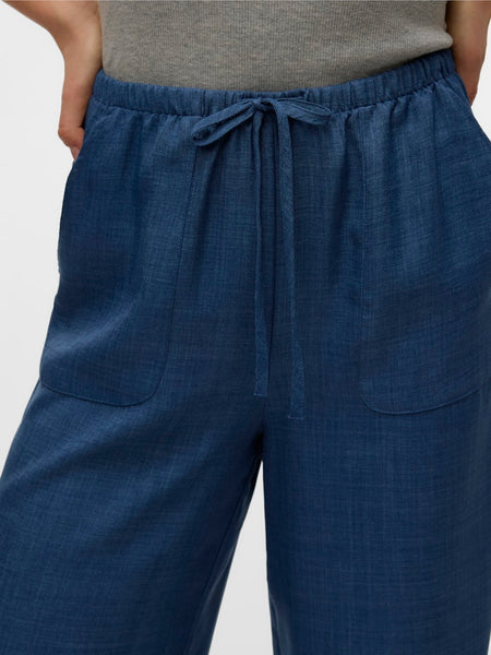 VERO MODA High Waist Loose Fit Trousers in Denim Blue