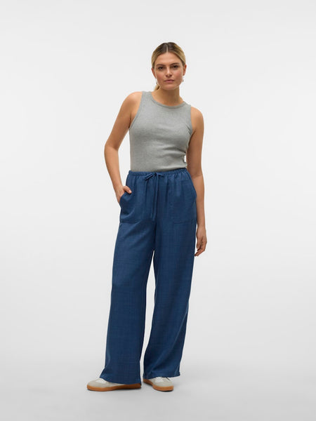 VERO MODA High Waist Loose Fit Trousers in Denim Blue