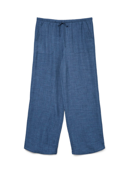 VERO MODA High Waist Loose Fit Trousers in Denim Blue