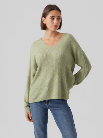 Vero Moda Knitted V-Neck Top in Sage Green