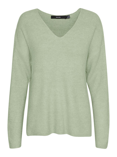 Vero Moda Knitted V-Neck Top in Sage Green